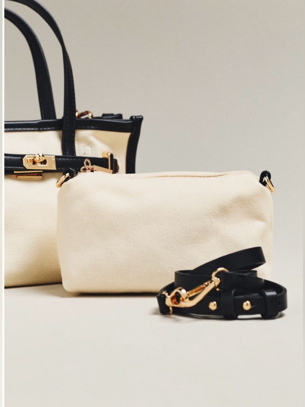 NWT Anthropologie Faux Leather Trim Belted Canvas Mini Tote - Picture 3 of 7